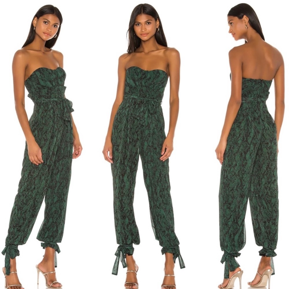 Michael Costello x Revolve Gwendolyn green snakeskin jumpsuit  XXS